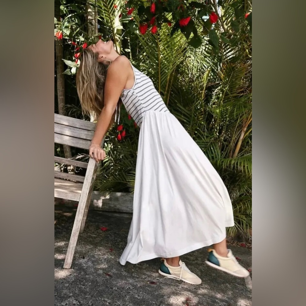 Free People Beach Alana Midi Dress Off White Striped Open Back
